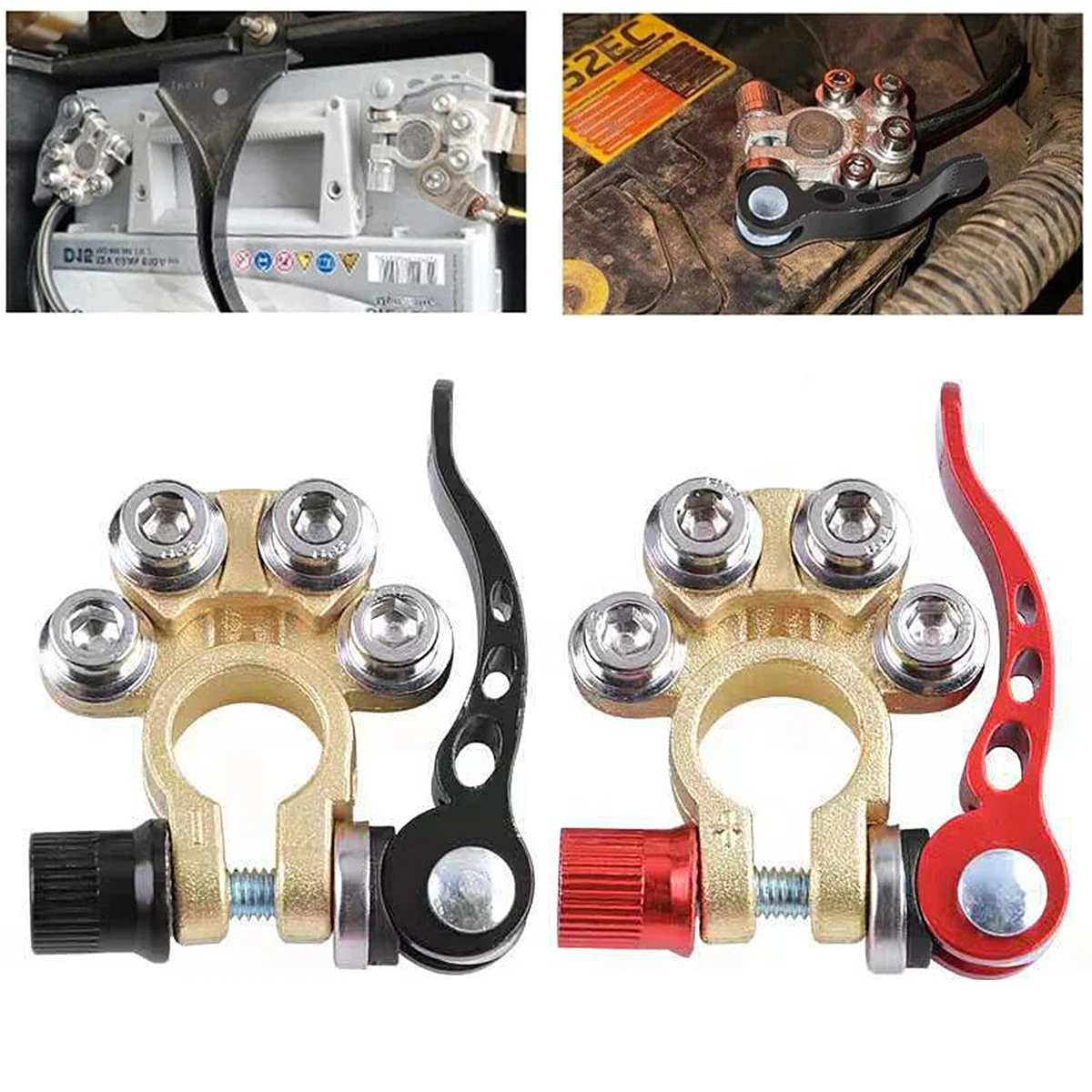 

1 Pair Durable Car Battery Terminals Top Post Wire Cable Clamp Quick Release Terminal Connectors Copper Clip Screw Auto Parts