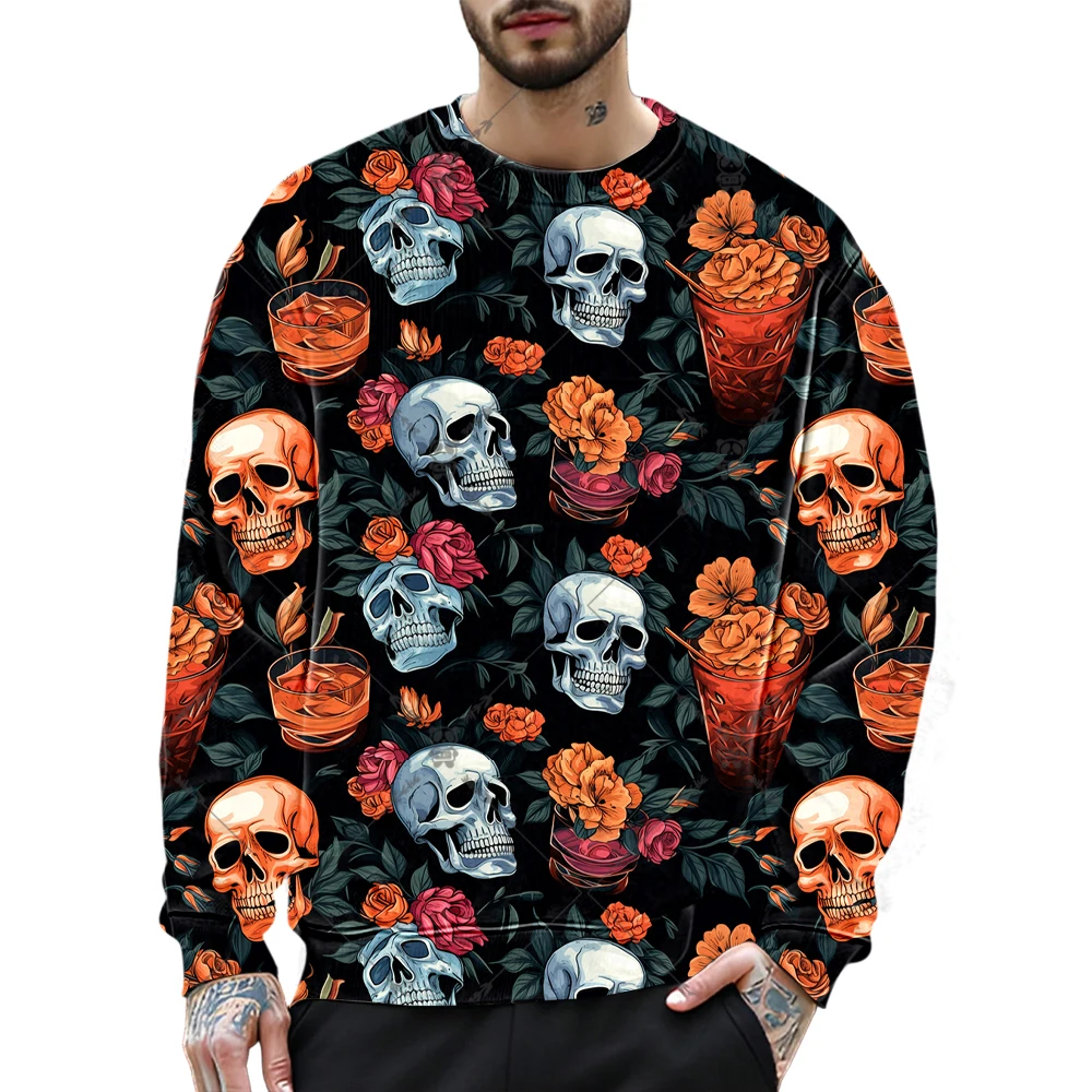 

3D Printed Skull Graphic Men's Sweatshirts Autumn Loose Casual Long Sleeved Pullover Creative Personality Unisex Tops Clothing