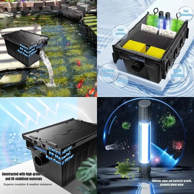 PP Aquarium Filter with Cassette Biological Sponge Brush for Koi Pond Water Purification Fish Tank Cleaning Solution