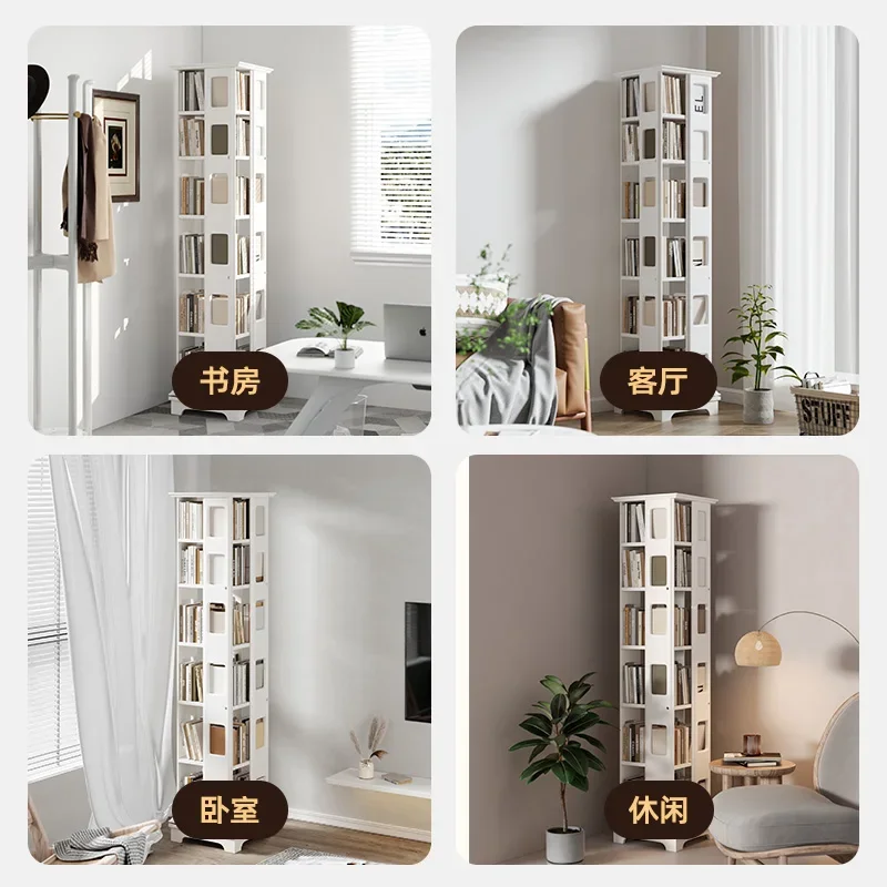 Rotating bookshelf All solid wood 360 degree solid wood bookcase Student book storage rack Living room Home space saving corner