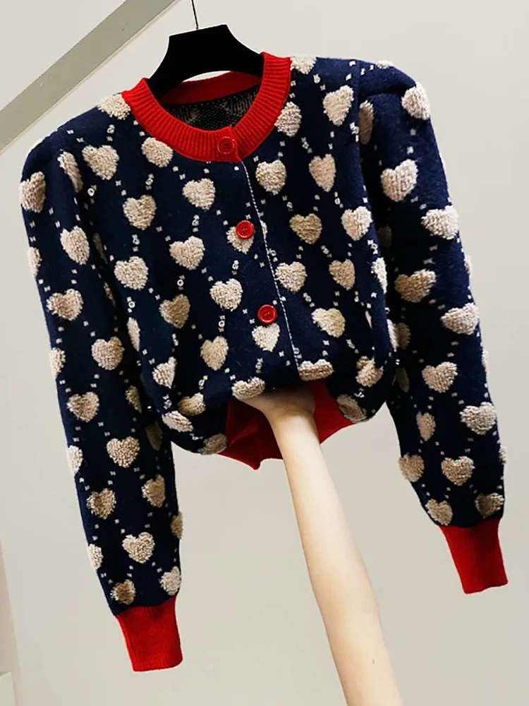 

Тяжелый вязаный кардиган с сердечками Bubble Sve, женский дизайнерский сенсорный свитер Jaet, модный свитер для поездок на работу