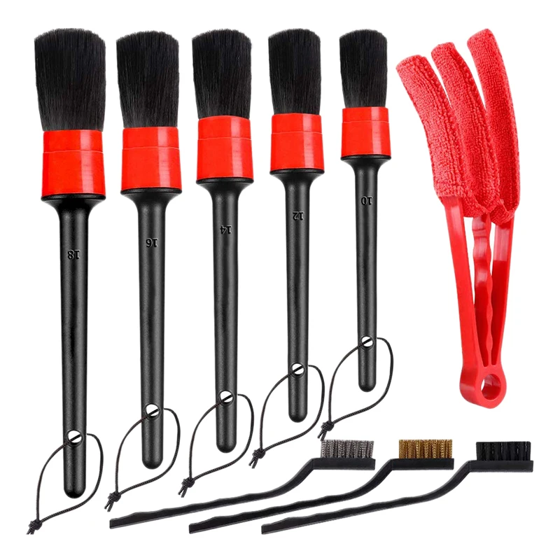 9PCS Car Detailing Brush for Washing Car Interior Cleaning Wheel spaceRims Dashboard Air Vent Trim Detailing Tool