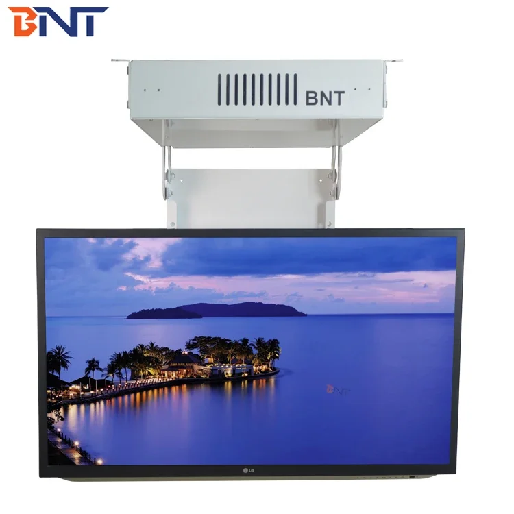 Wireless Control Motorized 55 to 75 Inch TV Lift Mechanism Flip down from Ceiling with TV Mount Bracket Stand Type