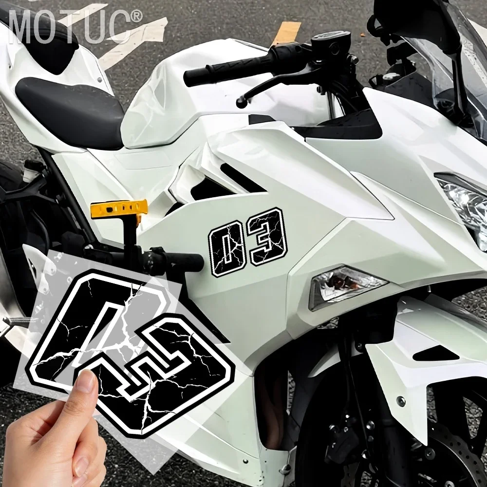 Fracture Style Number Motorcycle Sticker, Waterproof Vinyl Decal for Helmet Fuel Tank Fairing Side Body Scooter Bike Decor