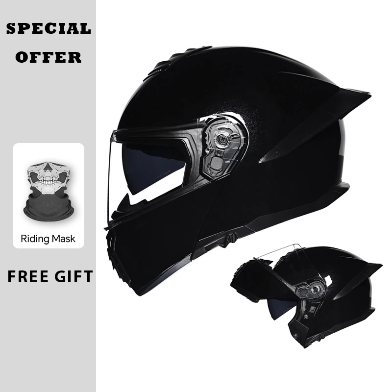 오토바이 플립업 헬멧 더블 바이저 대형 테일 사계절 DOT 플립업 풀페이스 헬멧 레이싱 모듈러 헬멧 듀얼 렌즈