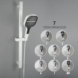 7 Functions Shower Head Adjustable Shower Riser High Pressure Rainfall Showerheads Sliding Bar for Bathroom Accessories White