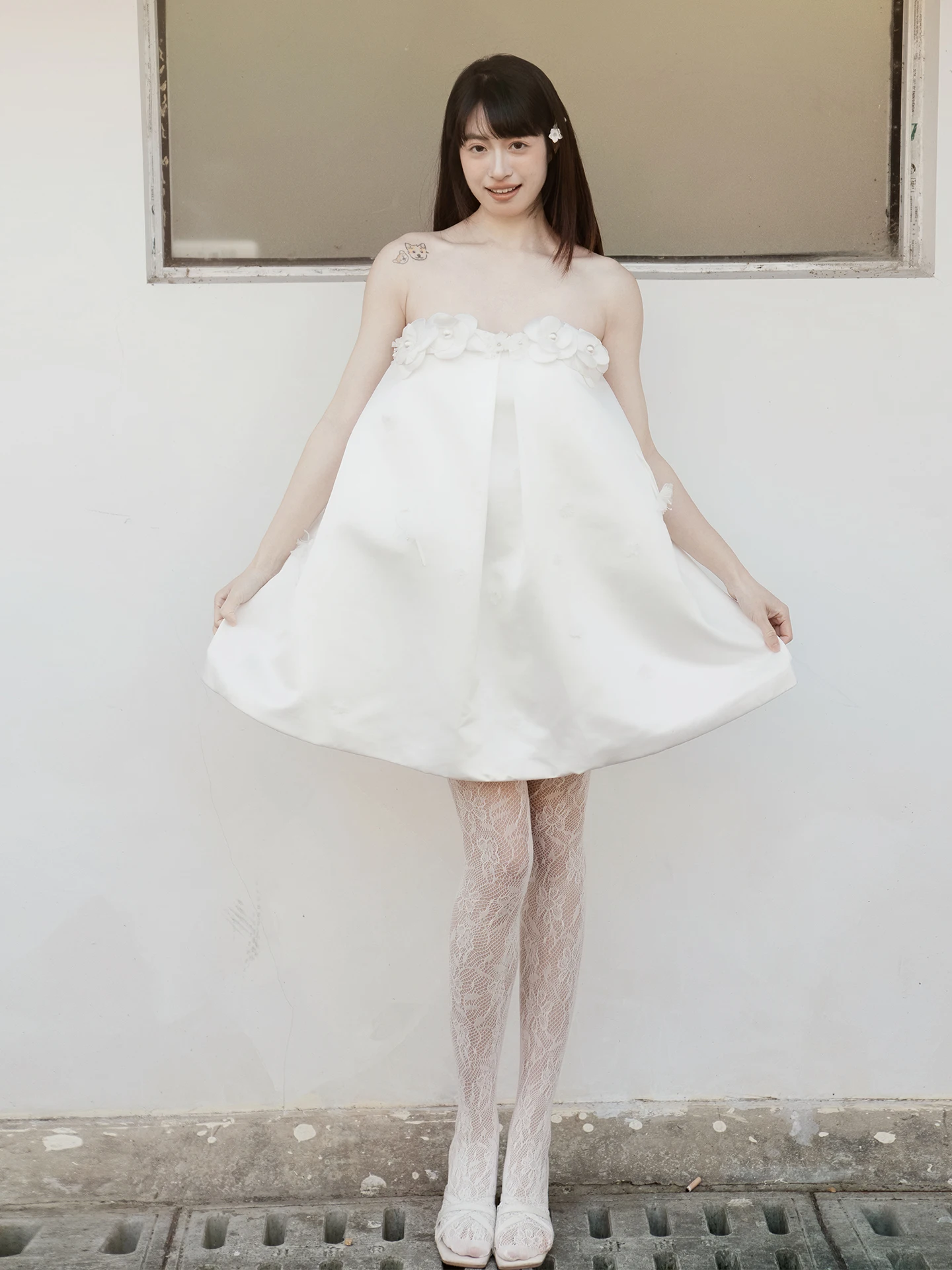 

Sweet Sle Birthday Girl ort Dr Strapl Ball Gown Wedding Morning Robe Floral Embellied White Ele Sensation