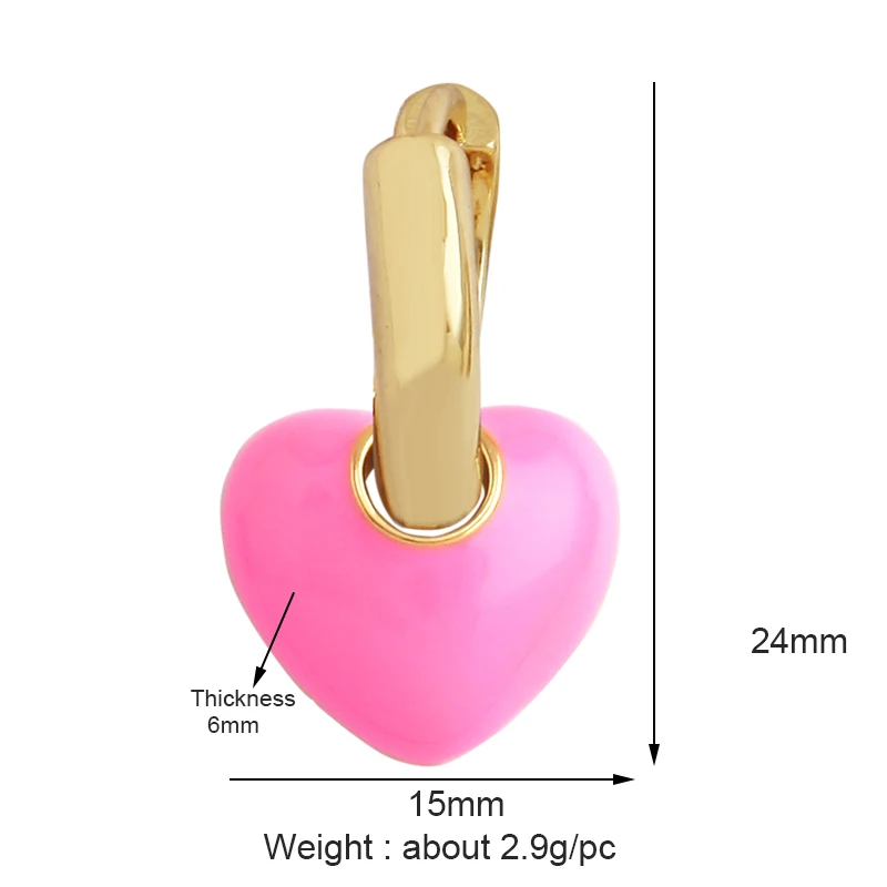 2022 New Luxury Colourful Heart Fuchsia Green Enamel CZ  ,Brass 18K Real Gold Plated,Summer Beach Earring,Trendy Jewelry Gift