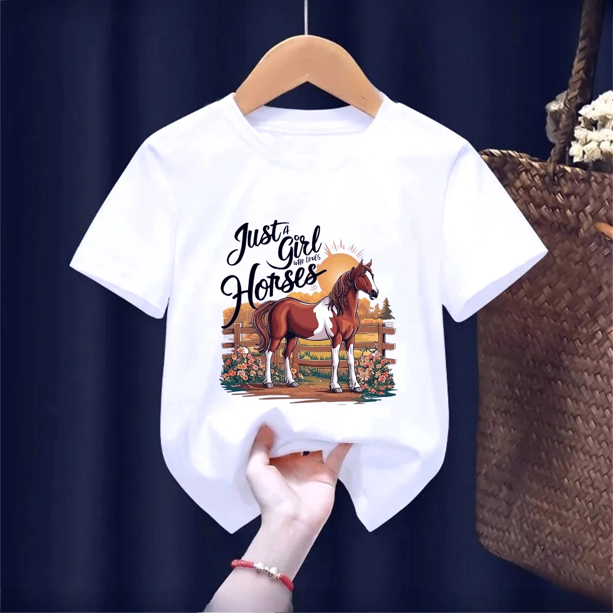 Just A Girl Who Loves Horses Grafikdruck-T-Shirt für Mädchen/Jungen, Sommermode, Kinderkleidung, Harajuku, Kawaii, Mädchen-T-Shirt, Tops