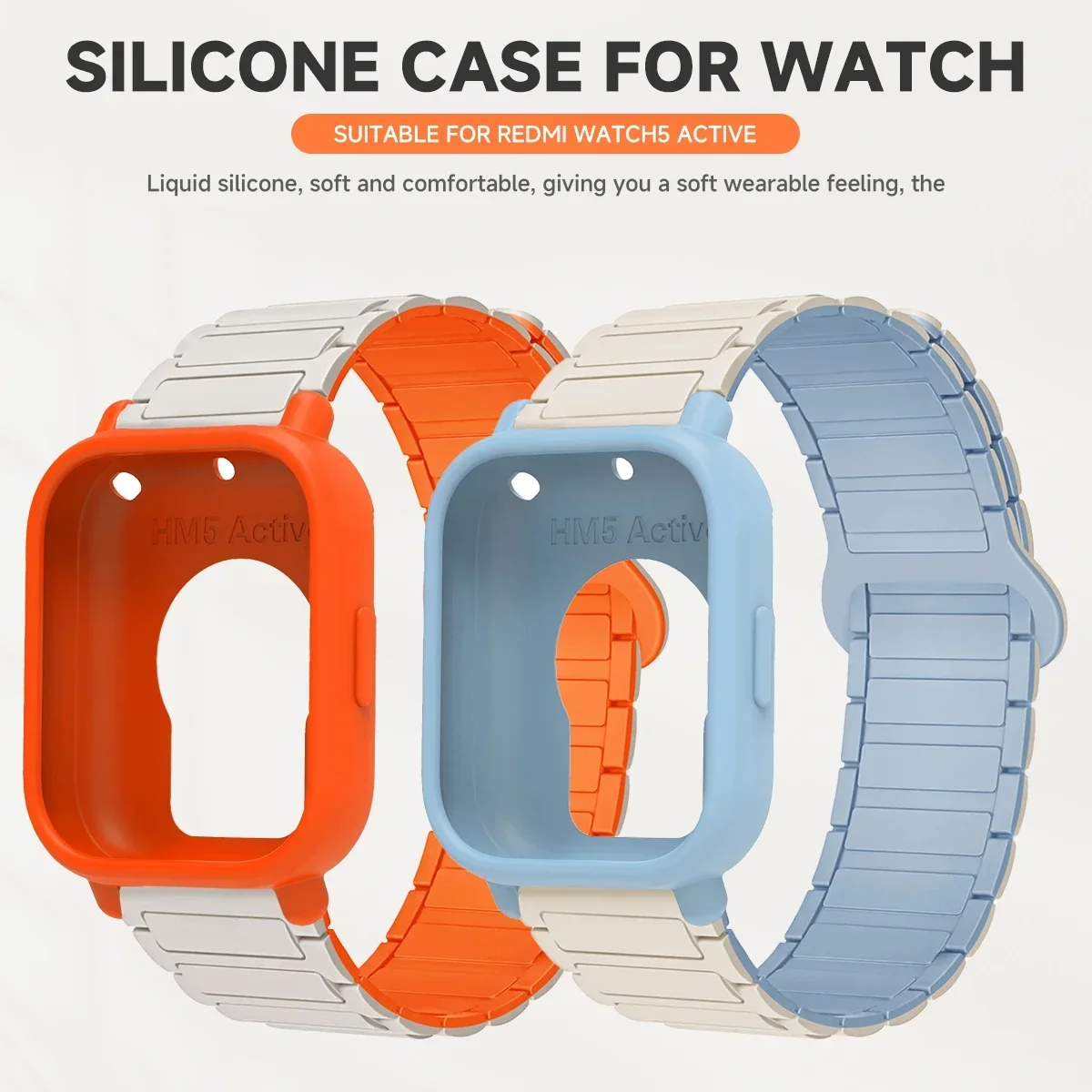 Custodia protettiva + cinturino in silicone per Xiaomi Redmi Watch 5 active/5 Lite Schermo a copertura totale TPU Guscio morbido e cinturino sportivo magnetico