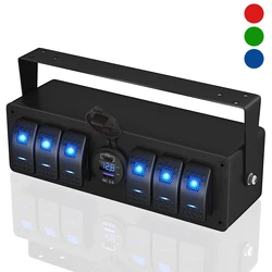 6 Gang Rocker Switch Box Waterproof 12V SPST ON/Off Switch Panel with Dual USB Outlet PD3.0 & QC3.0 Car USB Port for Boat Marine