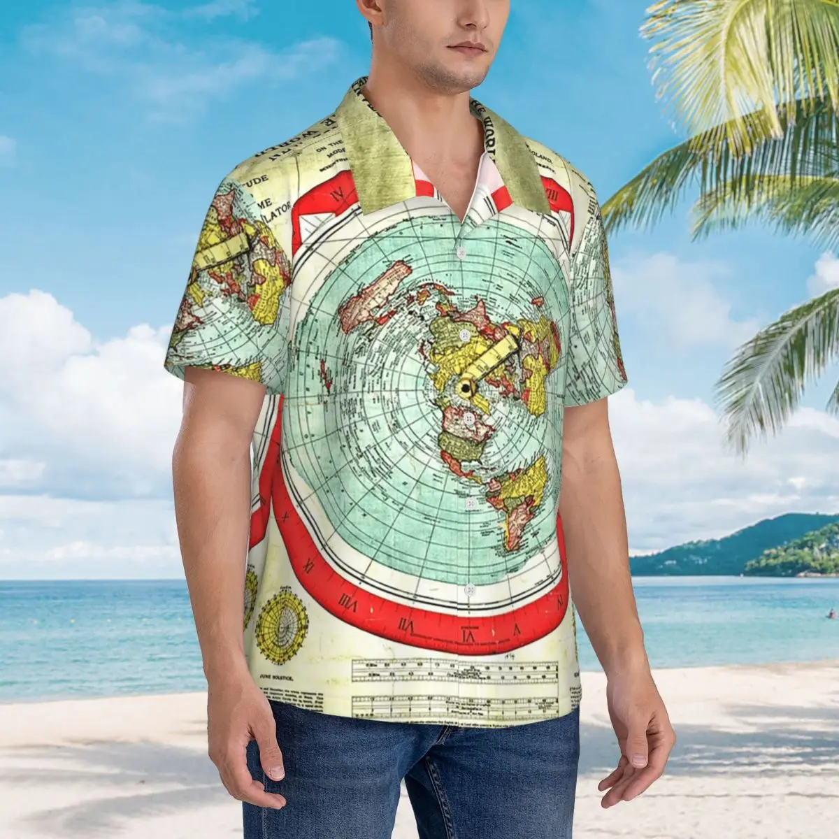 

Gleason 1892 Flat Earth Map Research Flat Earth Men's Shirts Hawaiian Short Sleeve Shirt Funny Lapel Tops for Summer Beach