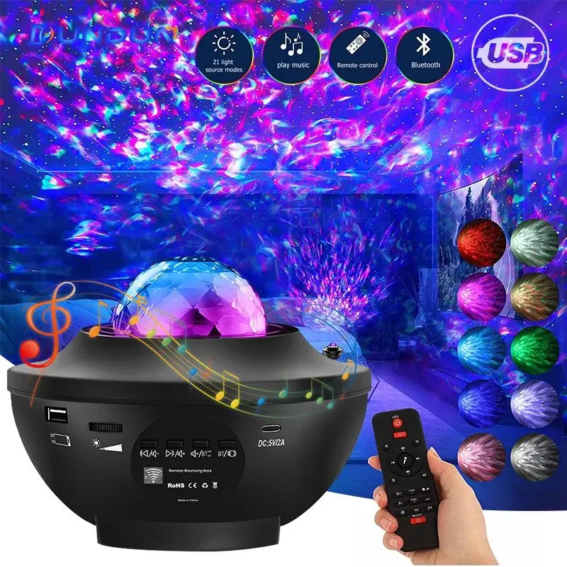 Galaxy Projection Night Light Bluetooth USB Music Player Atmosphere Light Water Wave Pattern Starry Sky Atmosphere Light