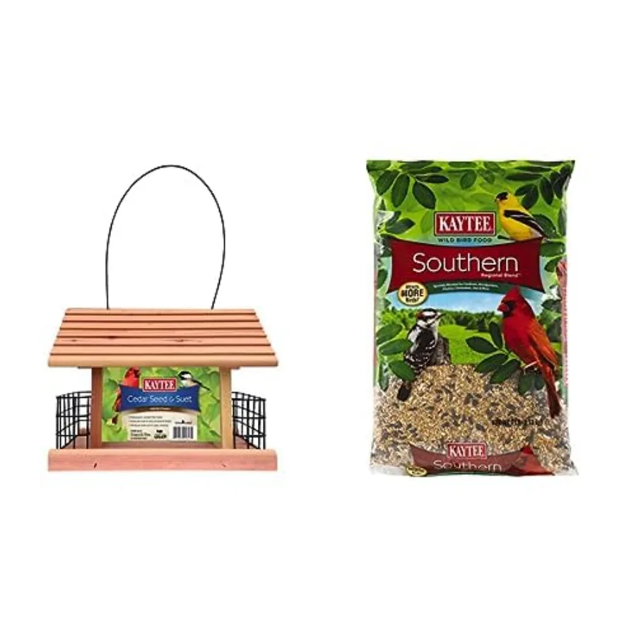 

Набор: кормушка Kaytee Cedar Seed and Suet Feeder + смесь для диких птиц Kaytee Southern Regional Wild Bird Blend, 7 фунтов