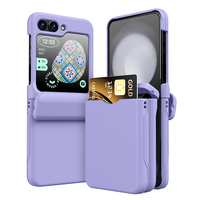 New Solid Color Card Slot Phone Case For Samsung Galaxy Z Flip 3 4 5 Z6 Flip6 Z5 Z4 Flip5 Flip 6 5 4 Folding Hinge Hard PC Cover