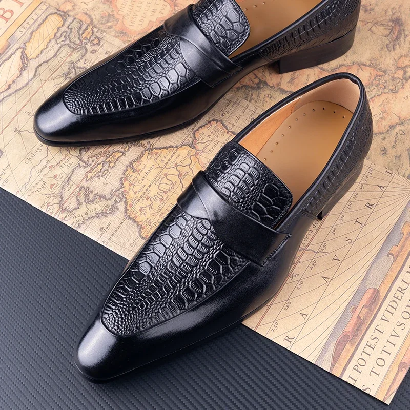 Fashion Men Dress Leather Shoes Men Plus Size Point Toe Business Casual Formal Shoes Wedding Groom\'s Party Upscale Leather Shoes