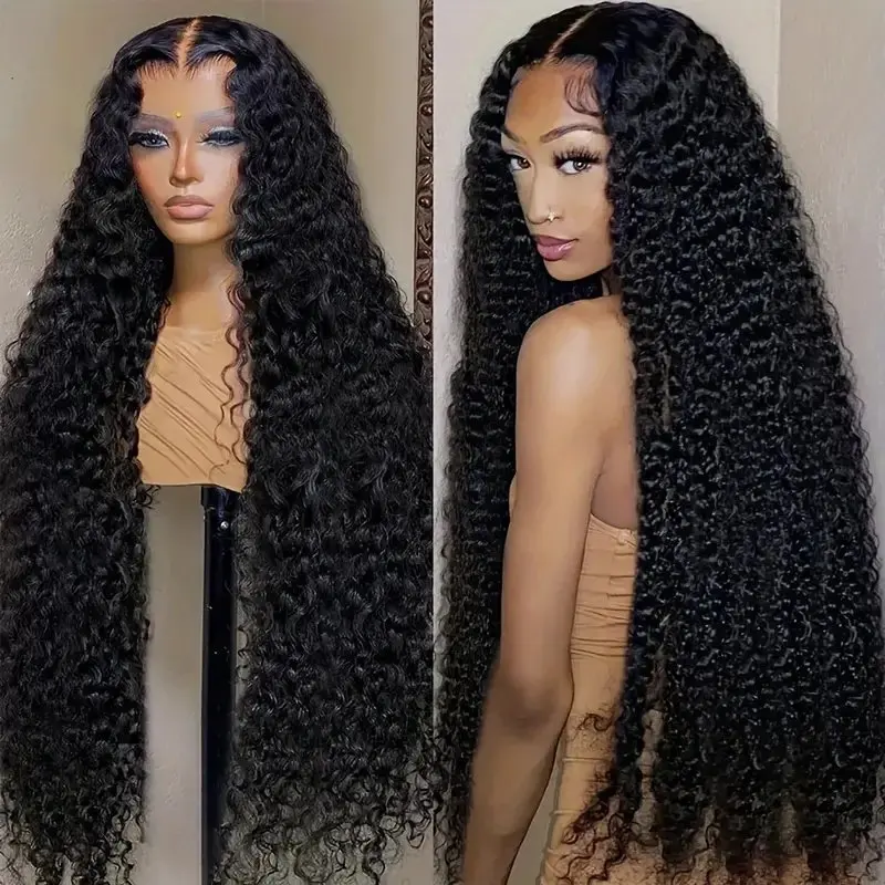 13x4 HD Lace Front Wig Deep Wave Natural Black  22 Inch 13X4 Human Hair Curls High Quality Glueless Wigs for Women 180 Density