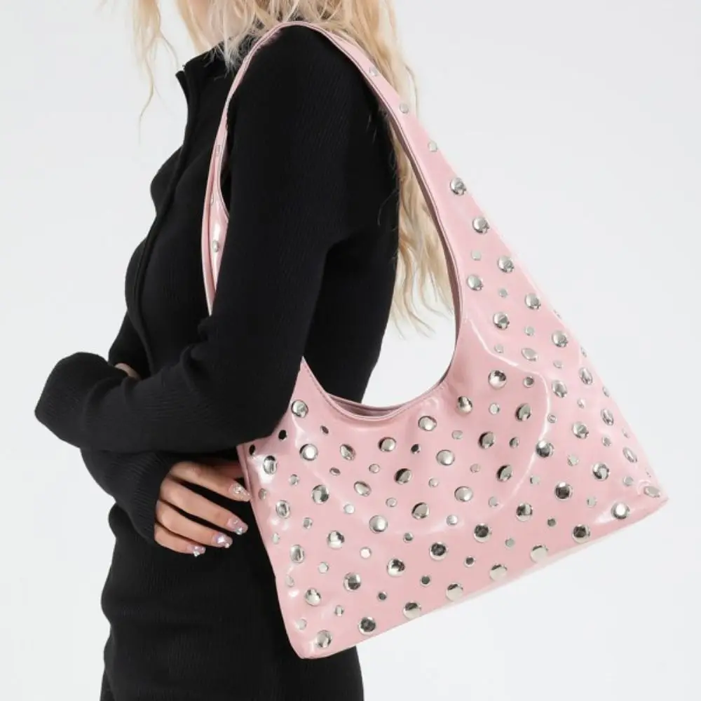 

Trendy Metal Stud Rivet Shoulder Bag Punk Style Sweet Cool Y2k Underarm Bag Handbag Spicy Girl Bucket Bag Girl