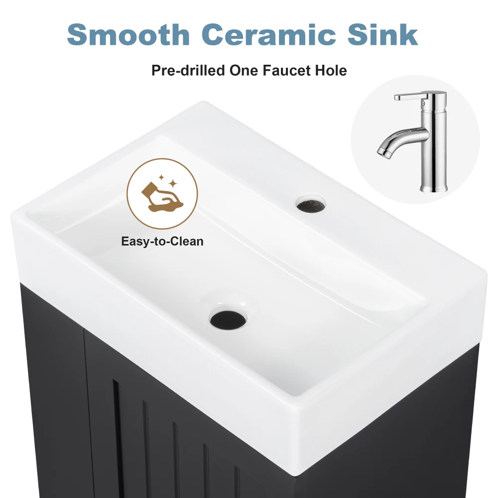 20-Inch Bathroom Vanity:Ceramic Sink,MDF Cabinet(Drawer, Side Shelf, Gold Handle)–Compact