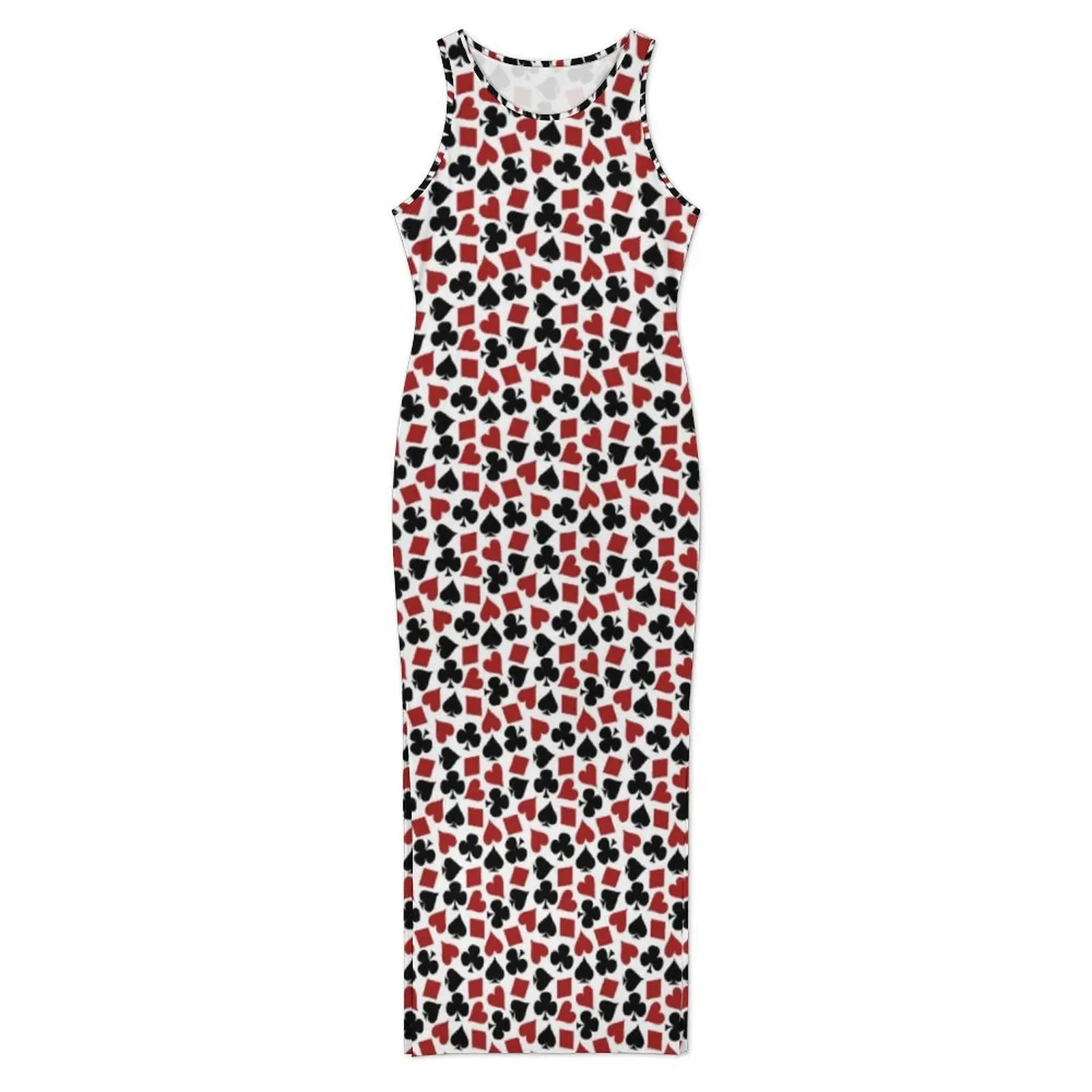 Poker Playing Card Suit Vegas Casino Pattern Dress Sleeveless  Retro Maxi Dresses Spring Street Fashion Custom DIY Bodycon Dress