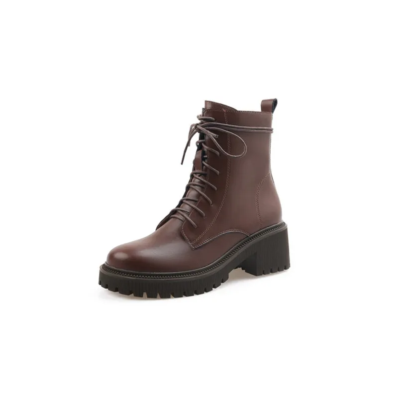 Nuovi stivali da donna in pelle crosta autunno inverno stivali moda scarpe con punta tonda per donna stivaletti con plateau donna tacchi alti neri