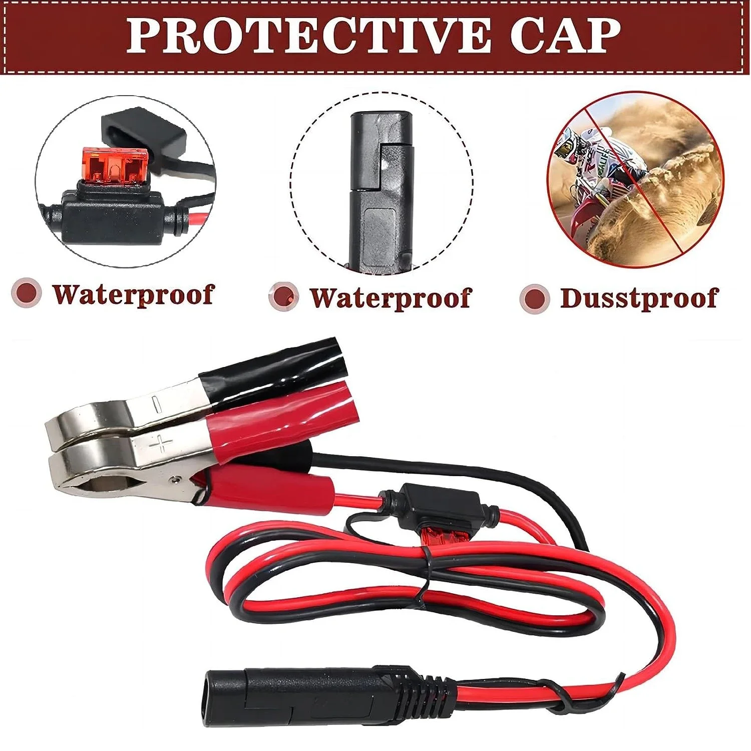 SAE To Battery Alligator Clip 40cm 12V SAE 2Pin Quick Disconnect Cable SAE To Battery Clamp Cord Built-in 10A Fuse