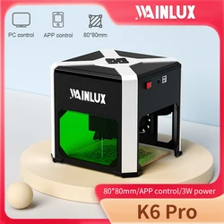 Laser Engraving Wainlux K6 3000mW Mini Laser Cutting Machine with 0.05mm Fixed Focus & Portable BT Connection for Wood Leather