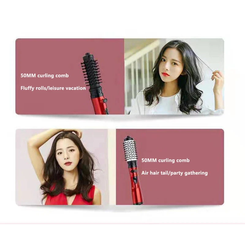 2 In 1 Rotating Brush Hot Air Styler Comb Curling Iron Roll Styling Brush Hair Dryer Blow With Nozzles 2 Speed & 3 Heat Setting