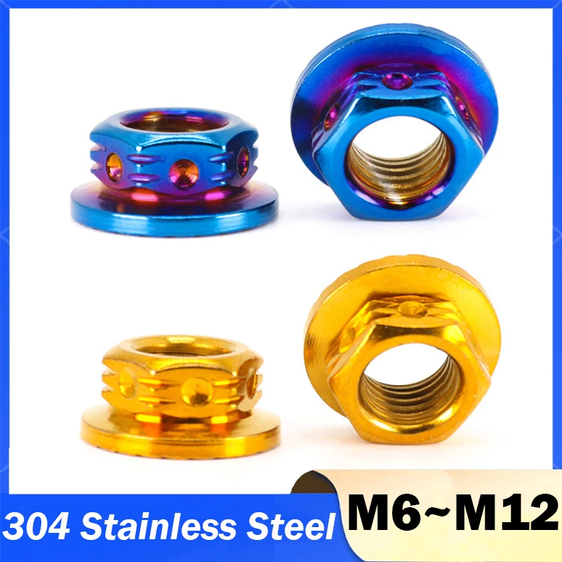 304 Stainless Steel Flange Hex Nut M6 M8 M10 M12 Burn Titanium Gold Flange Hex Nut for Car Motorcycle Bicycle