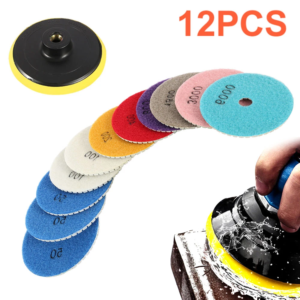 

12pcs Diamond Polishing Pads Kit 4 Inch 100mm Round Sanding Discs Wet Dry Grinding Wheels Set for Diamond Granite Stone Concrete