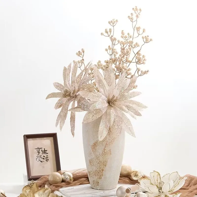 

White Christmas flower artificial Christmas tree decoration flower 33cm large sticky powder artificial flower home interior deco