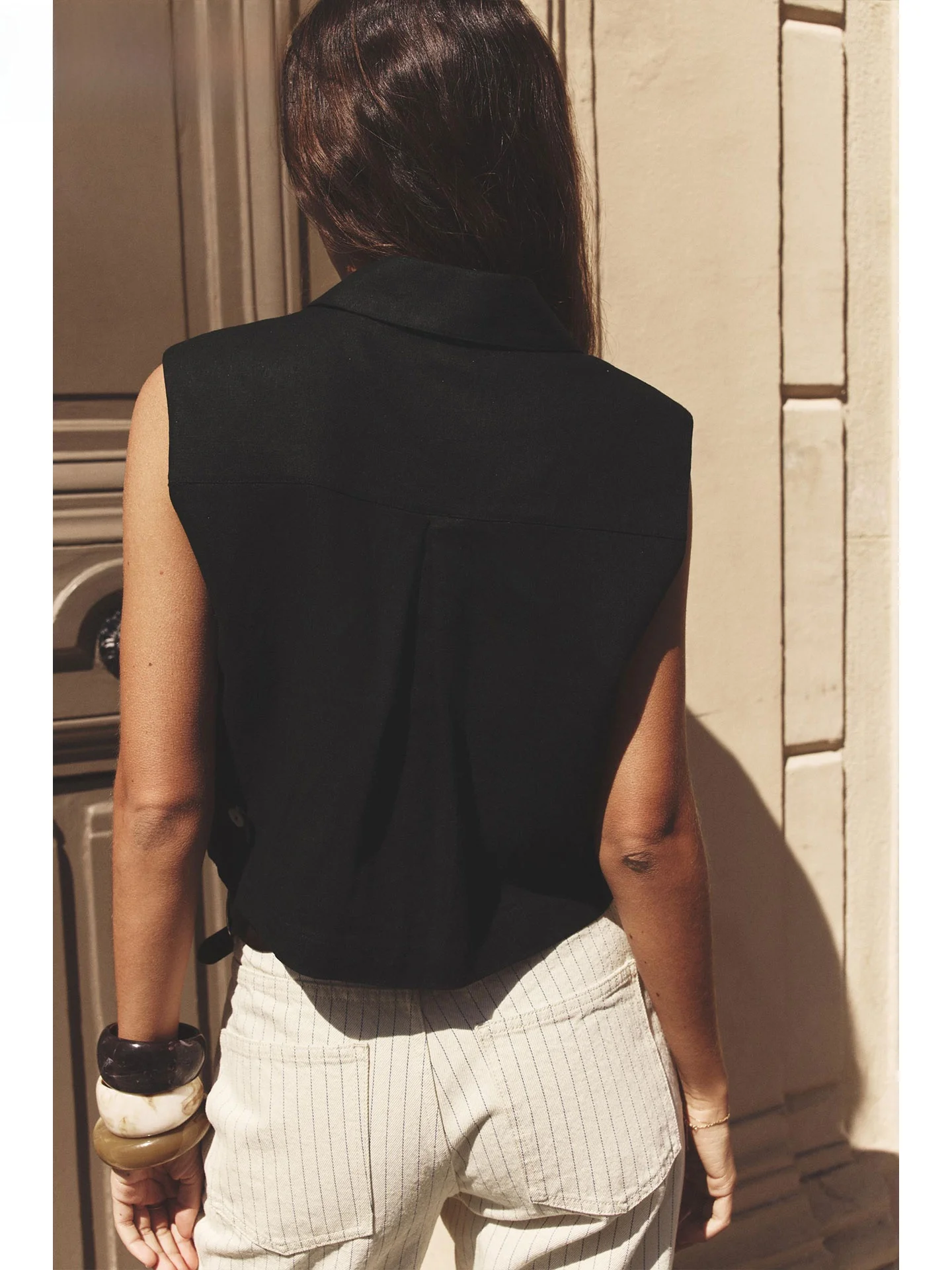 

ZAPRHA 2025 Autumn New Linen Blend Vest Sle Top Svel V-Ne Tank Top Versatile Regular Length Single Button Pure Color