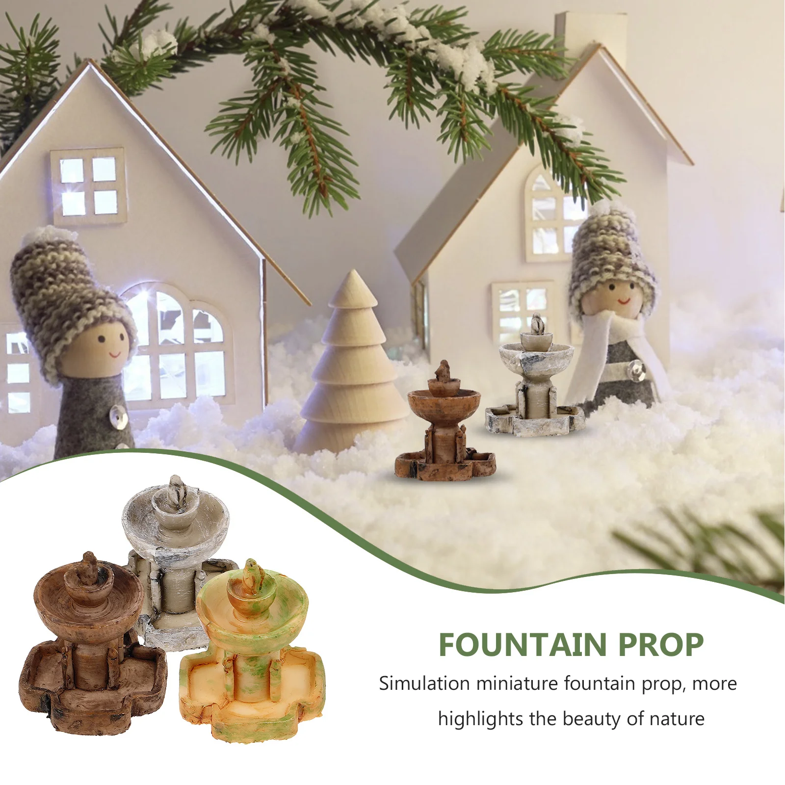 

3pcs Micro Landscape Fountain Decor Resin Miniature Garden Ornament For Home Outdoor Landscaping Bonsai Simulation Prop