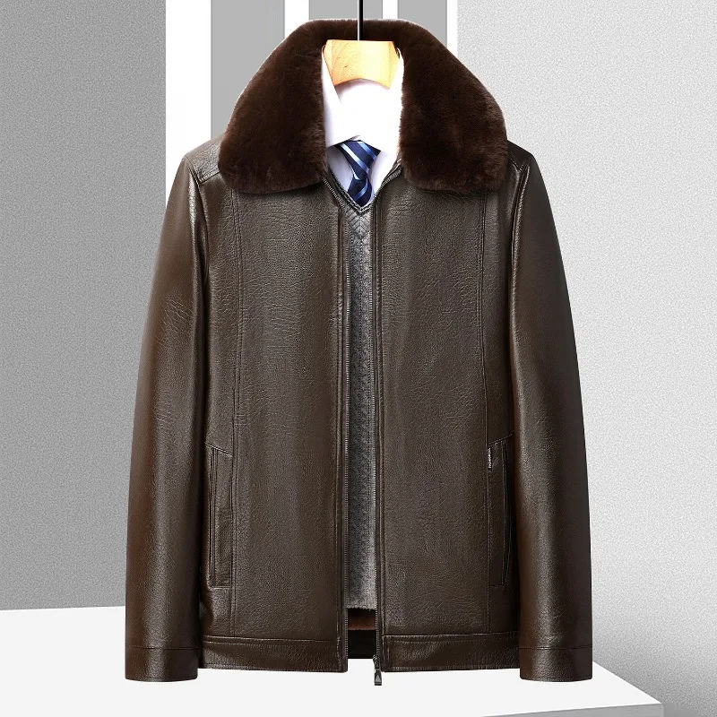 

Мужское кожаное пальто, бархатная утолщенная кожаная куртка на осень-зиму