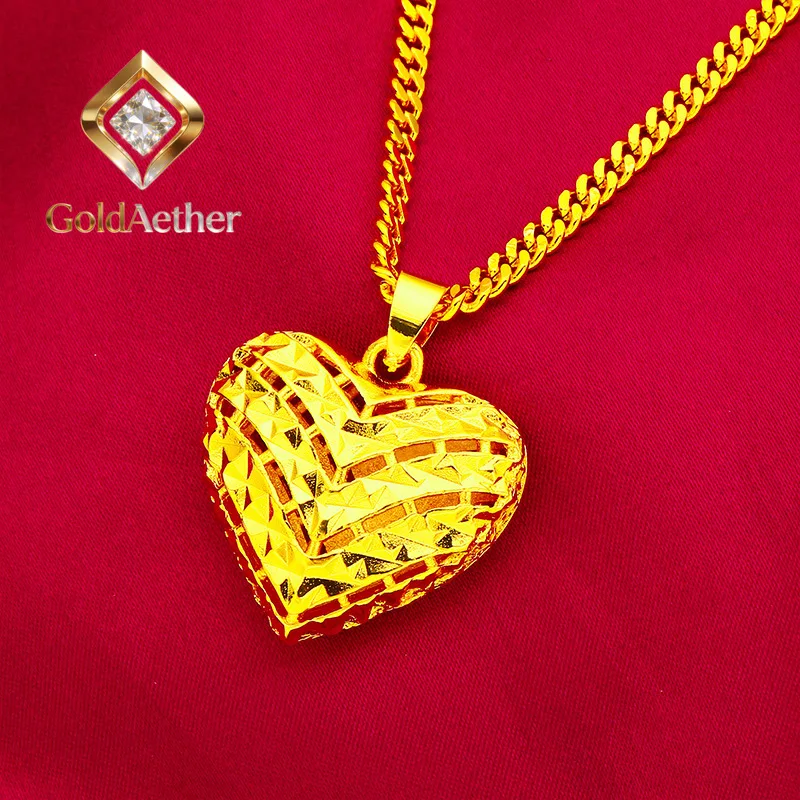 GoldNouveau Heart Hollow Pendant Women's 24K Gold AU999 - Retro inspired gold heart, carved hollow out, to elevate outfit taste