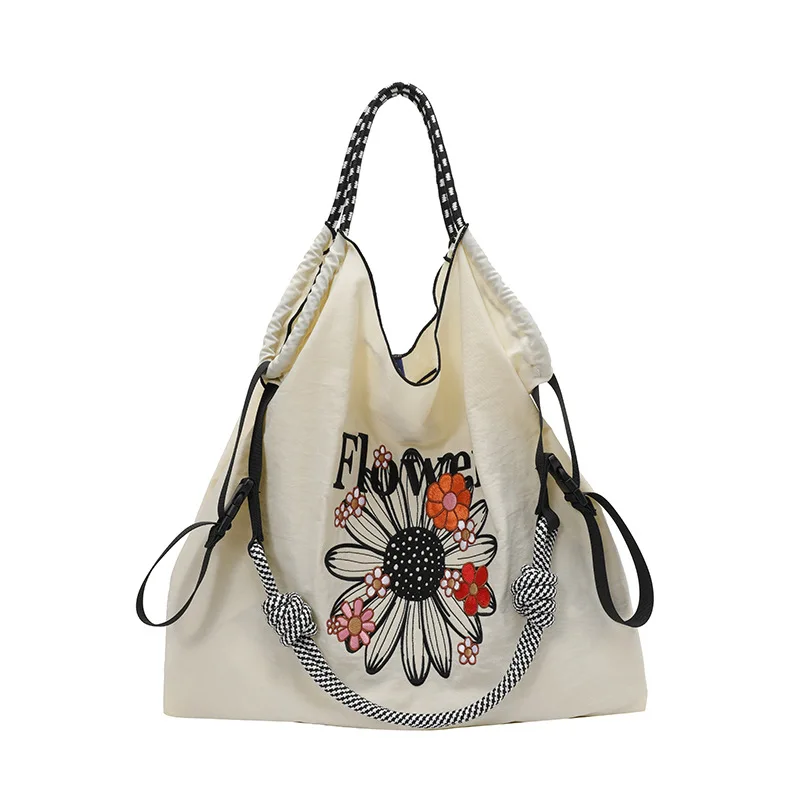 

Oxford Cloth Shoulder Crossbody Bag Fashion Flower Embroidery Women Handbag Large Capacity Tote Bag Casual Shopping Bag