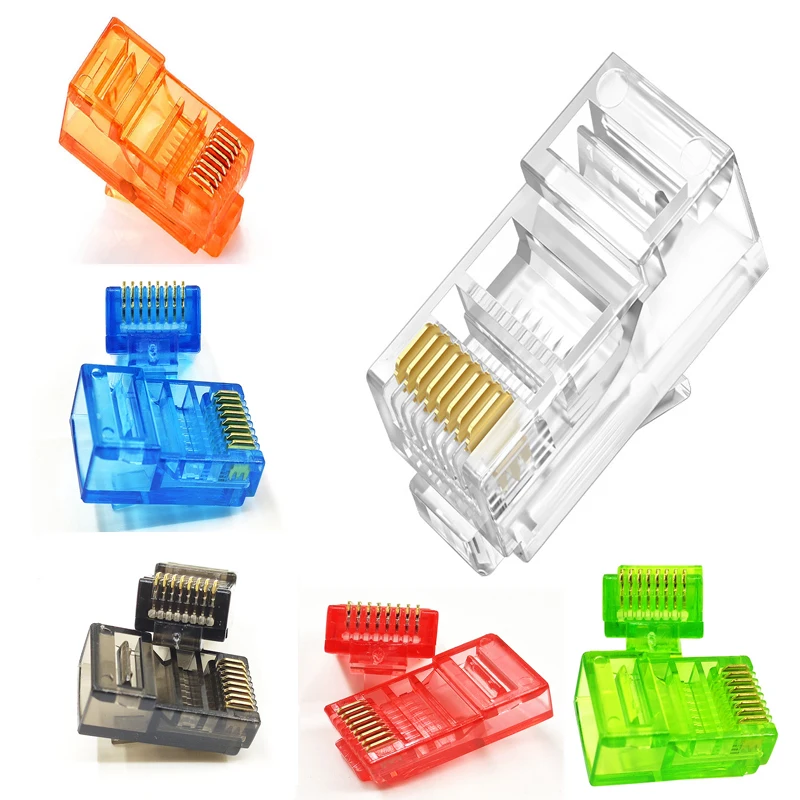 

20/50/100PCS RJ45 Ethernet Cables Adapter Module Plug Network Connector RJ-45 Crystal Heads Cat5 Color Cat5e Gold Plated PIN