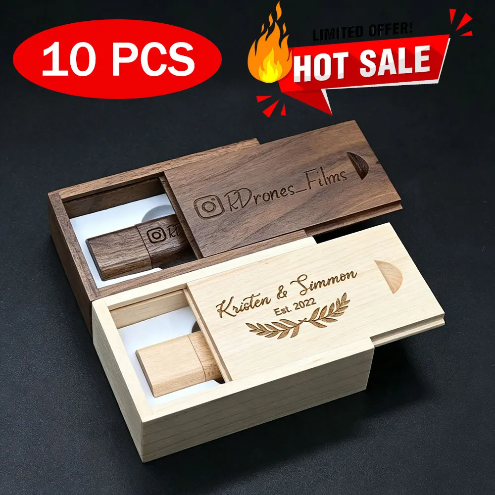 10PCS/LOT USB 2.0 Flash Drives Real Capacity Wooden Free Logo Pen Drive Wedding Custom Memory Stick 64GB/32GB/16GB/8GB U Disk