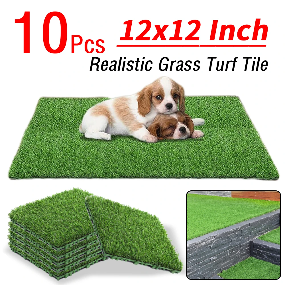 

10Pcs 12 x12 Inch Fake Grass Deck Turf Tiles Green Interlocking Grass Flooring Tiles Turf Mat Grass Rug for Home Garden Decor