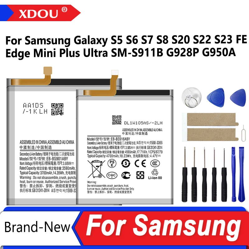 XDOU Hochwertiger Akku für Samsung Galaxy S5 S6 S7 S8 S20 S22 S23 FE Edge Mini Plus Ultra SM-S911B G928P G950A + Kit Tools