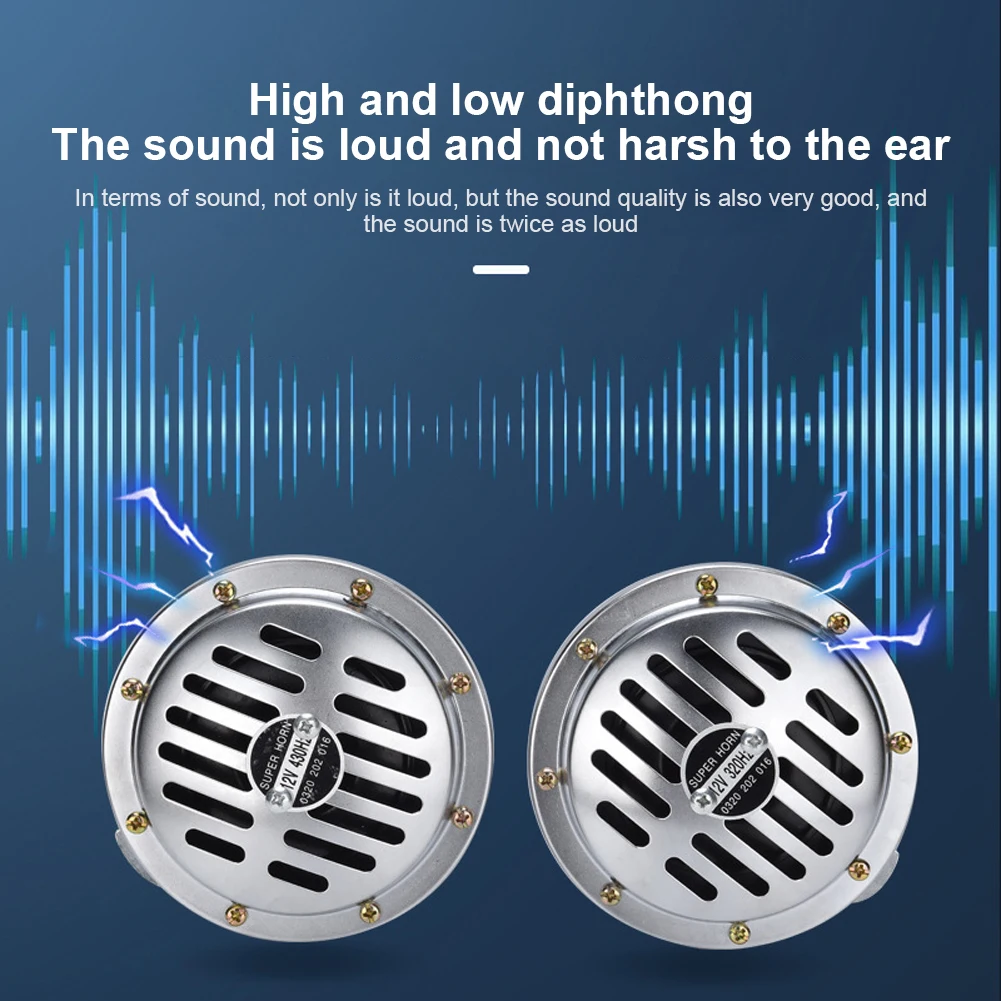 12V Car Disc Pot Horn Dual Tone Electric Pump Loud Air Horn Waterproof Off-Road Grille Horn High Low Tone Loud Sound Speaker