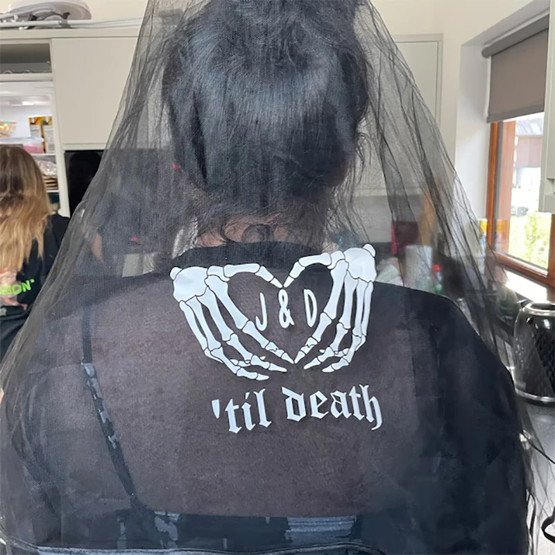 Personalised 'til death bride and groom initials Goth veil Gothic Wedding Bachelorette hen Party bridal shower decoration gift