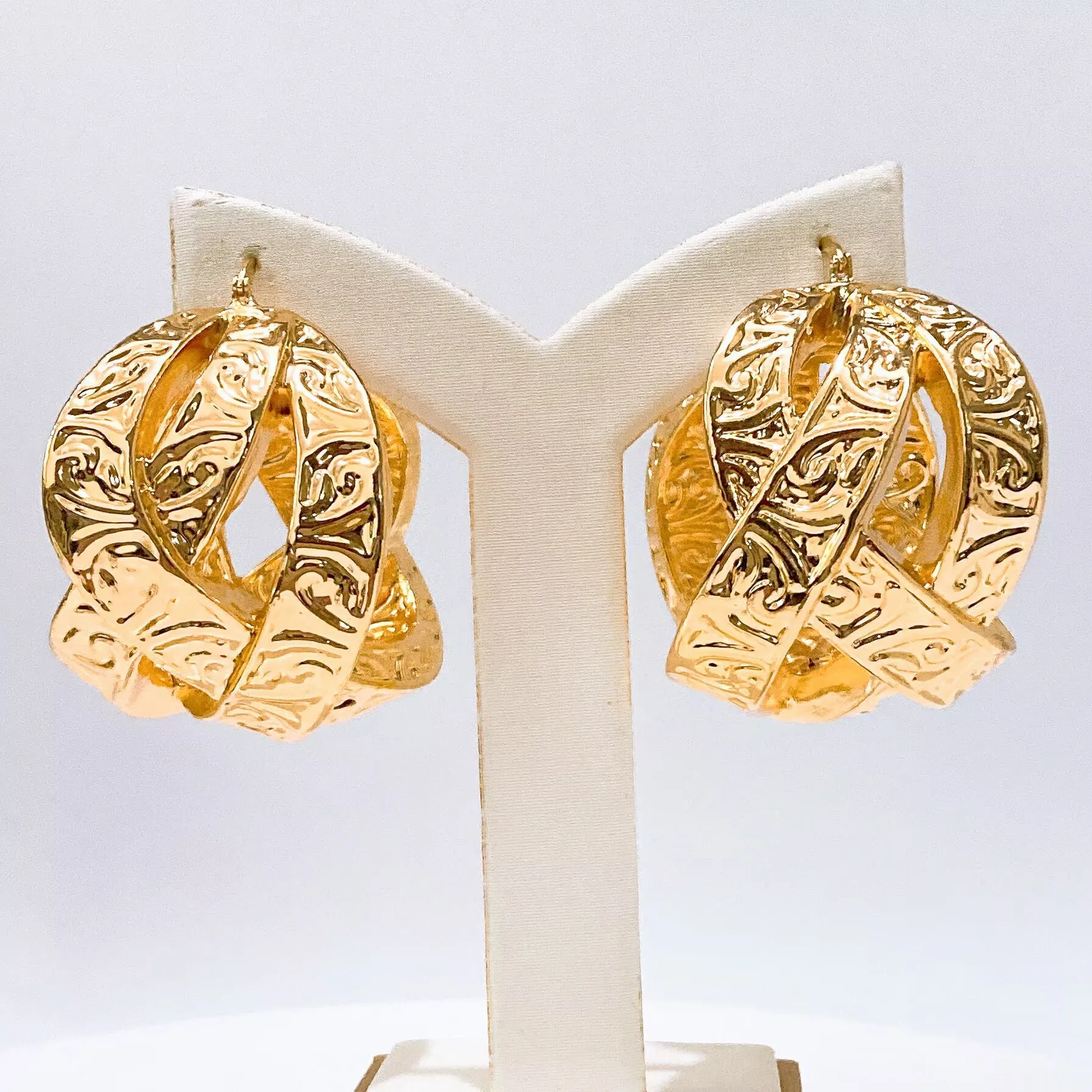 New In Oversized Gold Embossed Chunky Hoop Earrings Vintage Textured Statement Jewelry for Women, Fashion Party Accessory