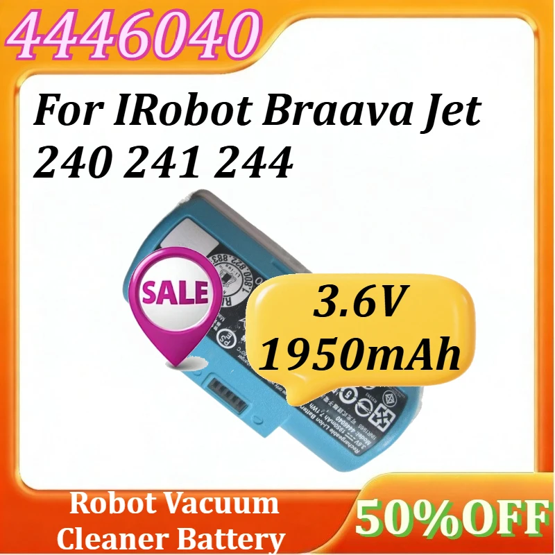

4446040 Robot Vacuum Cleaner Battery for IRobot Braava Jet 240 241 244 Rechargeable Battery 3.6V 1950mAh