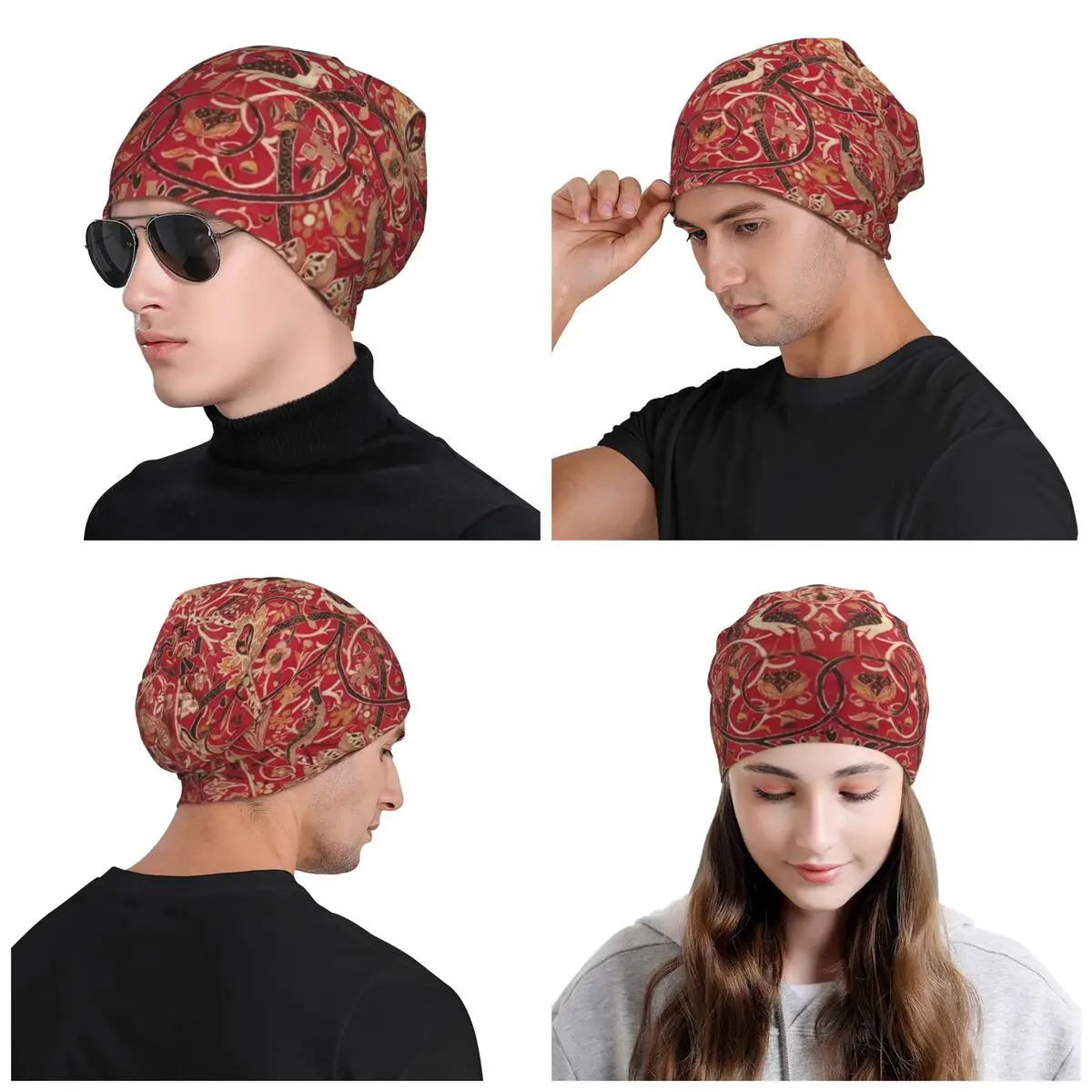 William Morris Bullerswood Skullies Beanies Caps Streetwear Winter Warm Knit Hat Unisex Bohochic Floral Textile Bonnet Hats