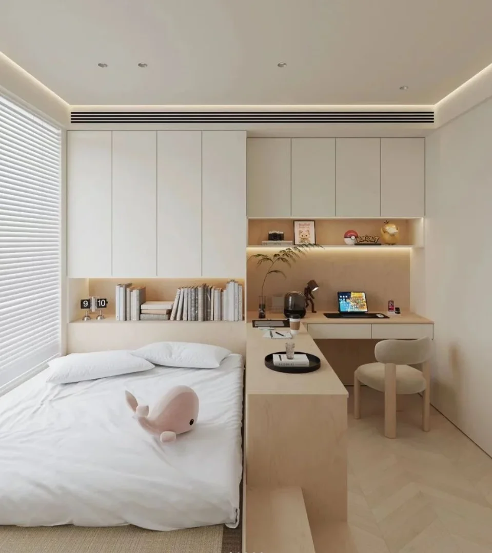 

Modern Minimalist Bedroom Set with Integrated Tatami Cabinet Bed Box Desk for Home or School Use Equipped with Storage Space