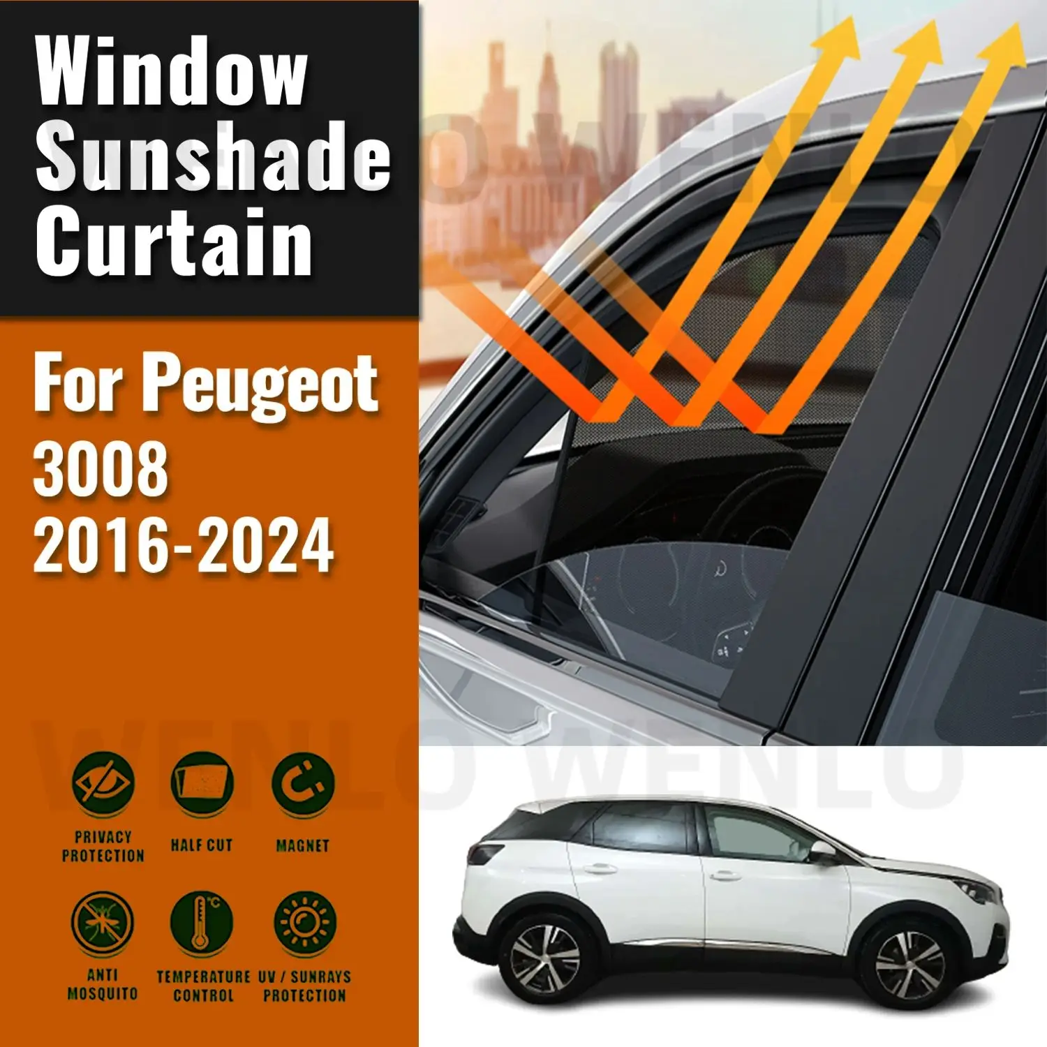 

For Peugeot 3008 2016-2024 Car Sunshade Shield Magnetic Front Windshield Frame Blind Curtain Rear Side Window Sun Shade Visor