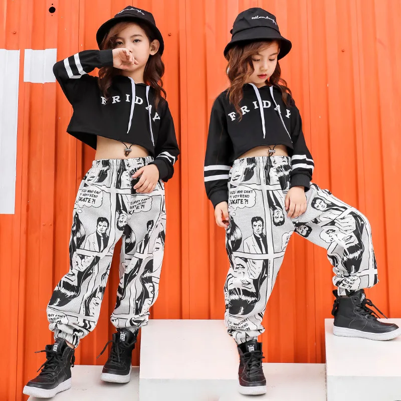 Kid Hip Hop abbigliamento felpa con cappuccio felpa Crop Top camicia a maniche lunghe Streetwear Harajuku Harem Pants for Girl Dance Clothes Costume