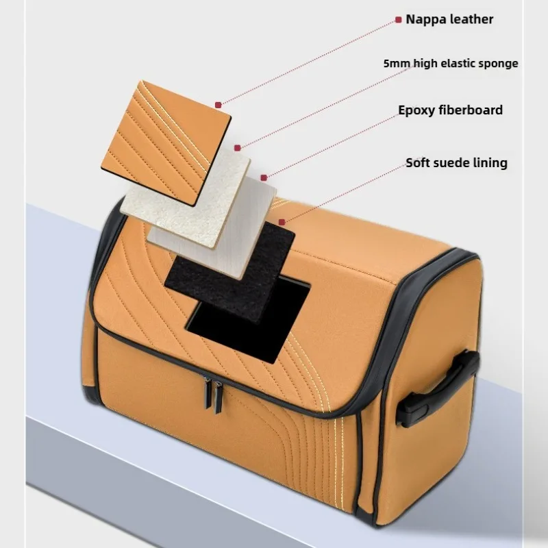 صندوق تخزين صندوق السيارة من الجلد الفاخر منظم صندوق السيارة القابل للطي ملحقات صندوق السيارة منظم تخزين السيارات بسعة كبيرة #5