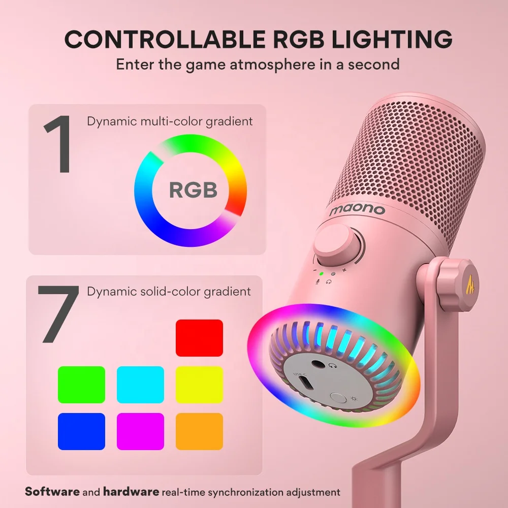 Maono Latest Programming USB Gaming Microphones EQ Control Microfono Condensador for PS4 RGB 3-in-1 Knob Gaming Microphones